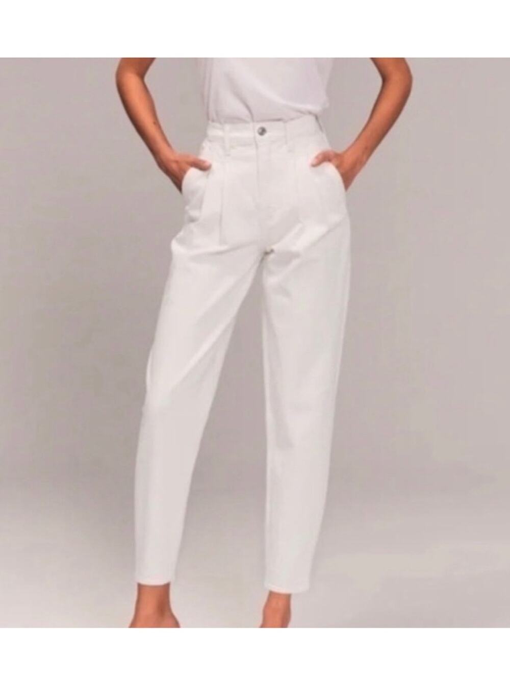 Abercrombie The 80's Mom Jean Ultra High Rise Pleated White Size 26